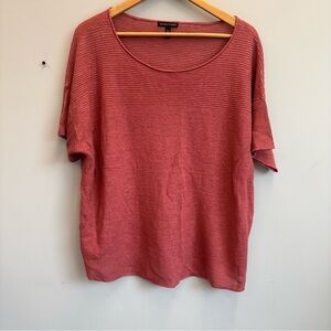 Eileen Fisher Large Organic Linen Sweater Coral Short Sleeve Top